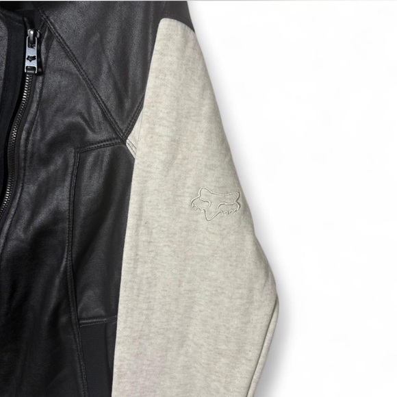 Fox Racing Black Faux Leather & Grey Sleeve Moto Jacket Size Large - Picture 2 of 7